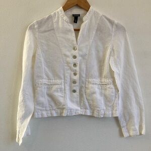 Eileen Fisher Linen Blend Jacket White Cream Button-Up Women's Blazer XSP
